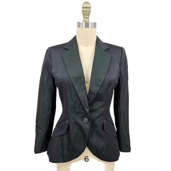 Ralph Lauren Black Label Silk Blend Blazer Womens 4 Dark Green Iridescent Jacket - Picture 1 of 14